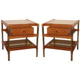 Pair of Leather and Stainless Steel Tables